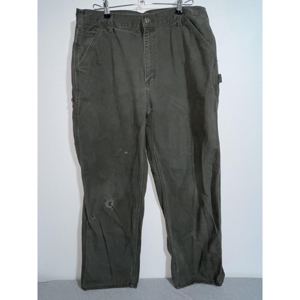 Carhartt Pants Mens 38x30 Green Dungaree Workwear Carpenter‎ Utility Distressed